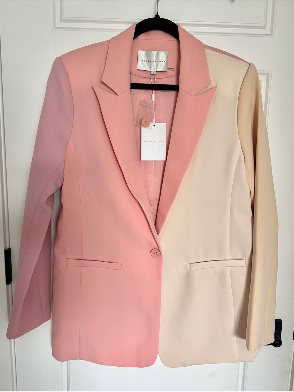 NWT Endless Rose Pastel Colorblock Single Button Blazer Size L
